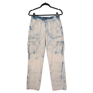 SIMPLE SOCIETY Acid Wash High Rise Bleached Baggy Cargo Jeans 7/28